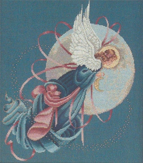 Blue Moon Angel counted cross stitch pattern by Lavender & Lace designed by Marilyn Leavitt-Imblum