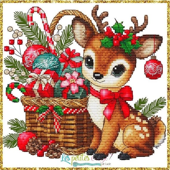 Festive Reindeer counted cross stitch leaflet by Les petites Croix de Lucie