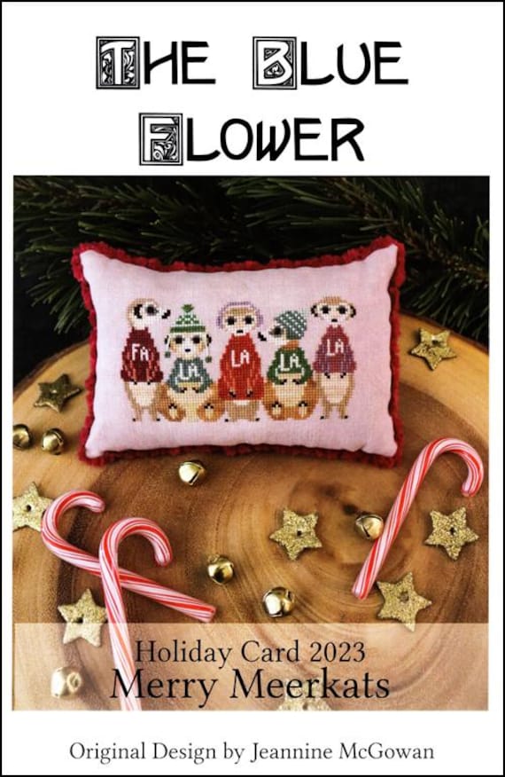 Merry Meerkats Holiday Card 2023 Counted Cross Stitch Pattern by The Blue Flower