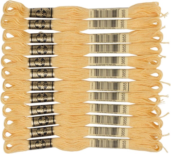 DMC 6 stranded Embroidery Cotton Floss Light Autumn Gold 3855 ~ Box of 12 Skeins ~