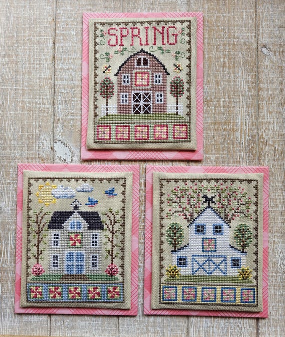 Spring Barn Trio Counted Cross Stitch Pattern Leaflet by Waxing Moon Designs #223