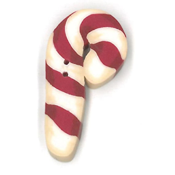 Just Another Button Company Polymer Clay Button ~ Small Flat Candy Cane~ 4655.s