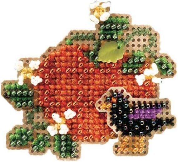 Mill Hill 2006 Autumn Harvest Beaded Cross Stitch Kit ~ Plaid Pumpkin