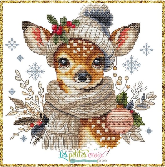 Christmas Reindeer counted cross stitch leaflet by Les petites Croix de Lucie