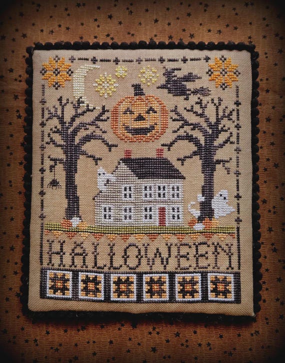Halloween Saltbox Counted Cross Stitch Pattern by Waxing Moon Designs - Printed Pattern