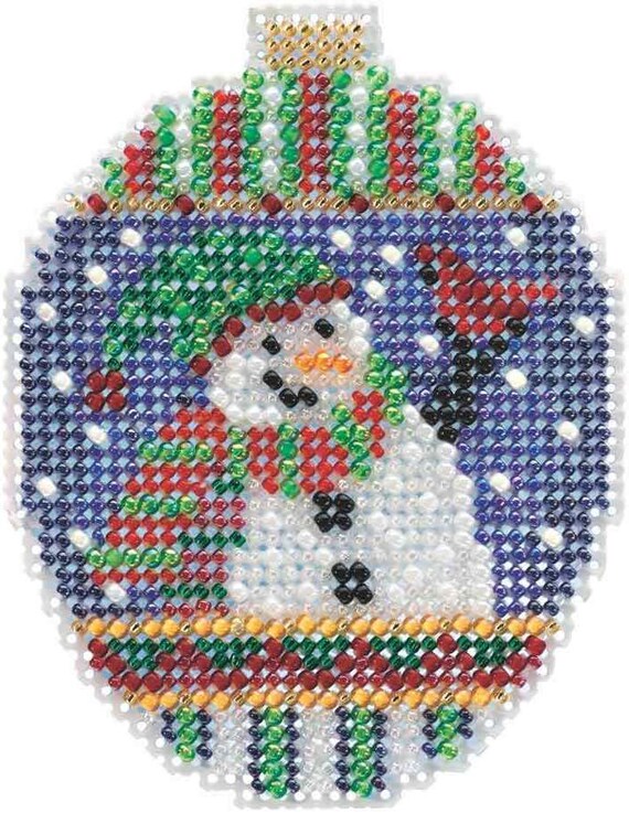 Snowman Greetings Beaded Counted Cross Stitch Ornament Kit Mill Hill 2018 Beaded Holiday MH211811