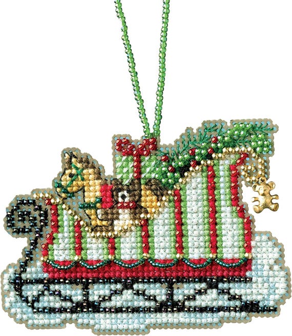 Toyland Sleigh Beaded Cross Stitch Kit Mill Hill Charmed Ornaments 2017 Sleigh Ride MH161733