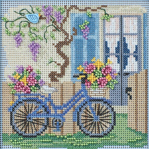 Mill Hill 2024 Spring Series Buttons & Beads Cross Stitch Kit ~ Blue Bicycle