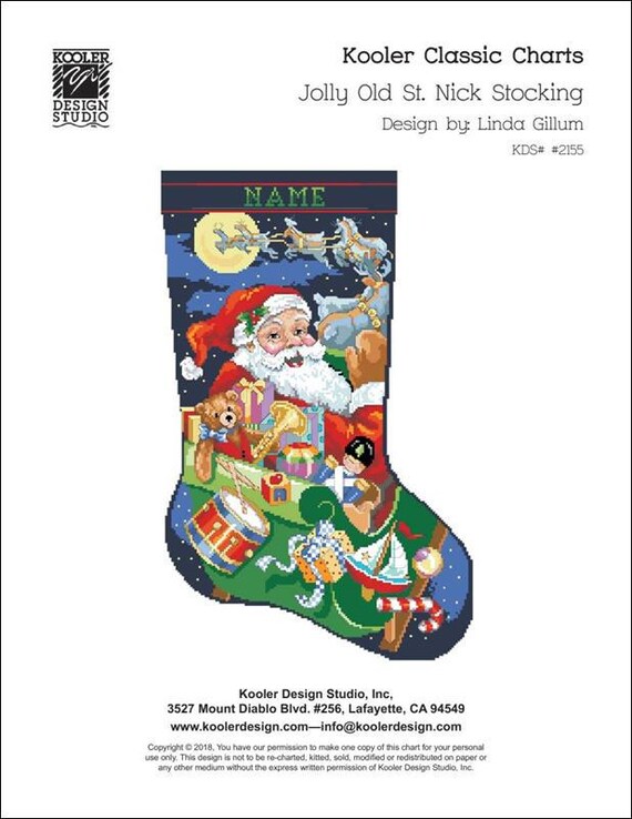 Jolly Old St. Nick Stocking Counted Cross Stitch Pattern by Kooler Design Studio Inc - designed by Linda Gillum - Printed Pattern