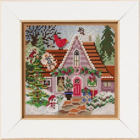 Festive Fairy Cottage Mill Hill 2025 Winter Series Buttons and Bead Cross Stitch Kit MH142533