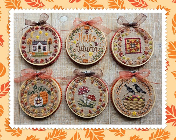Autumn Mini Rounds Counted Cross Stitch Pattern Leaflet by Waxing Moon Designs #232 - Printed Pattern