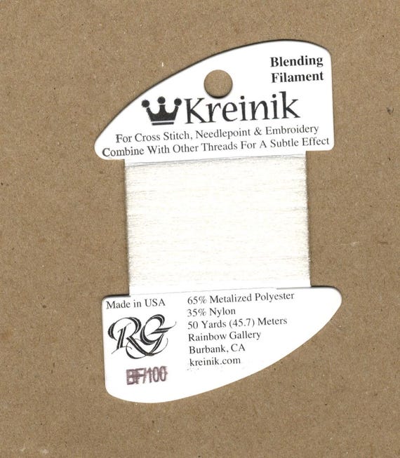 Kreinik White BF-100 Blending Filament 45.7m Metallic thread , 50yds