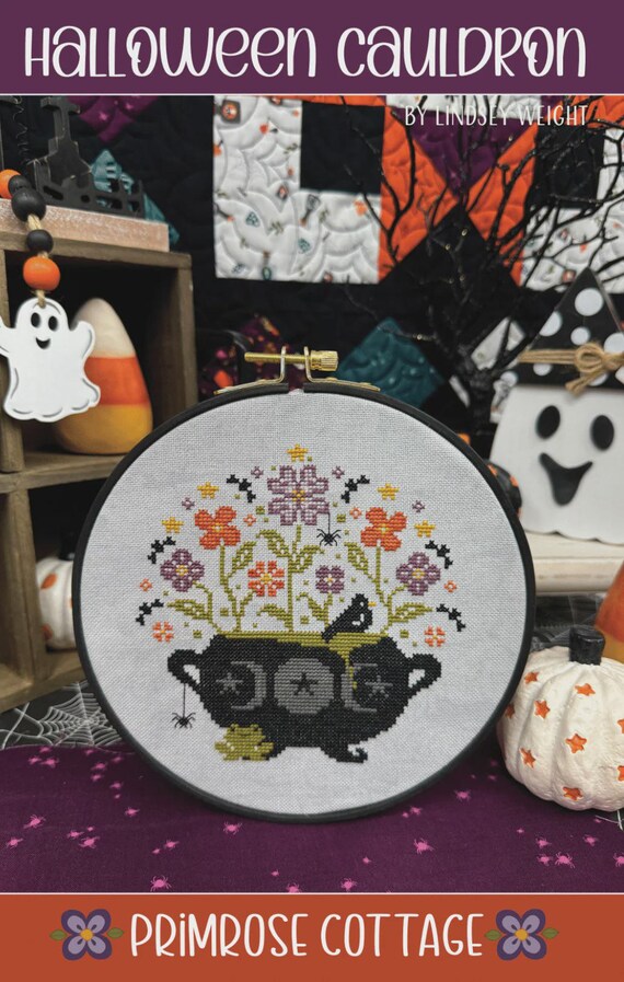 Primrose Cottage Stitches Counted Cross Stitch Chart ~ Halloween Cauldron