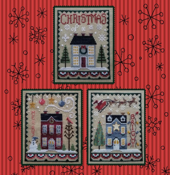 Christmas House Trio Counted Cross Stitch Pattern Leaflet by Waxing Moon Designs #178 - printed pattern