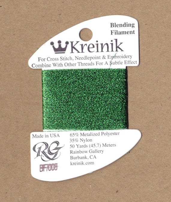 Kreinik Green BF-008 Blending Filament 45.7m Metallic thread , 50yds