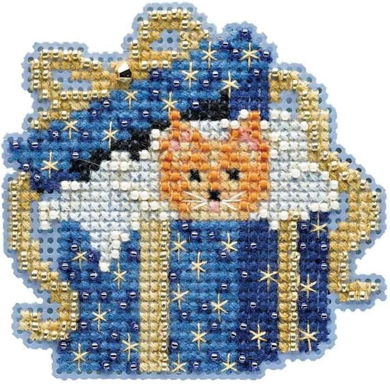 Mill Hill 2014 Winter Holiday Beaded Cross Stitch Ornament kit ~ Cat in the Box
