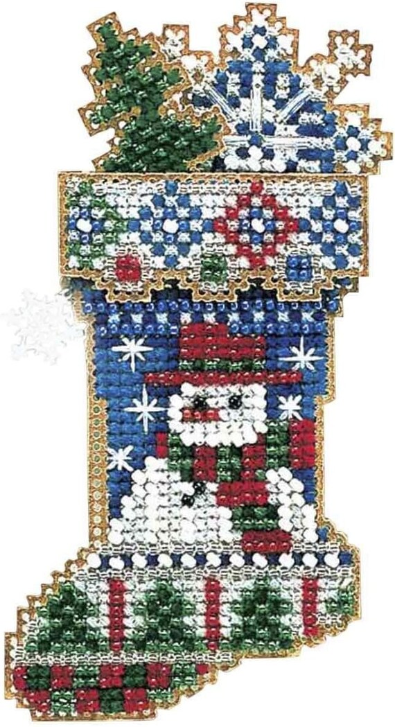 Mill Hill 2004 Beaded Cross Stitch Charmed Stocking Ornament kit ~ Mr. Snowflake