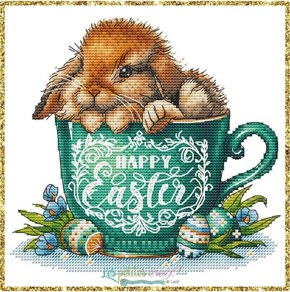 Happy Easter Rabbit counted cross stitch leaflet by Les petites croix de Lucie