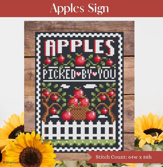 Shannon Christine Designs Counted Cross Stitch Pattern Booklet ~ Apple Sign
