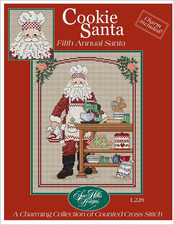Cookie Santa by Sue Hillis Designs Counted Cross Stitch Pattern with Charm L228 - Printed Pattern