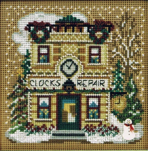 Mill Hill Winter Series Buttons & Beads Counted Cross Stitch Kit ~ Clock Shoppe ~ Christmas Village