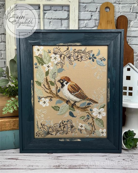 Birds in Nature - Sparrow Counted Cross Stitch leaflet by Erin Elizabeth Designs