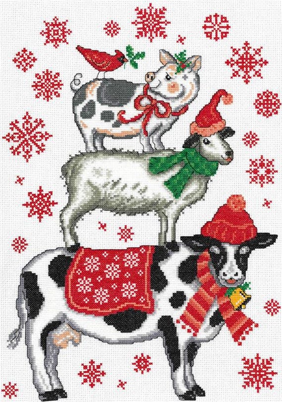 Holiday Farm Animals Counted Cross Stitch Pattern by Ursula Michael