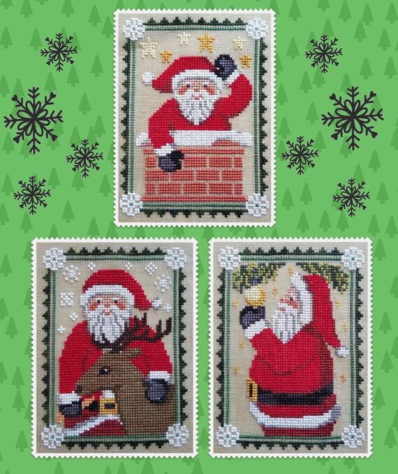 Santa Trio Counted Cross Stitch Pattern Leaflet by Waxing Moon Designs