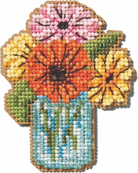 Mill Hill 2025 Spring Bouquet Counted Cross Stitch Kit ~ Mason Jar Bouquet ~ MH182511