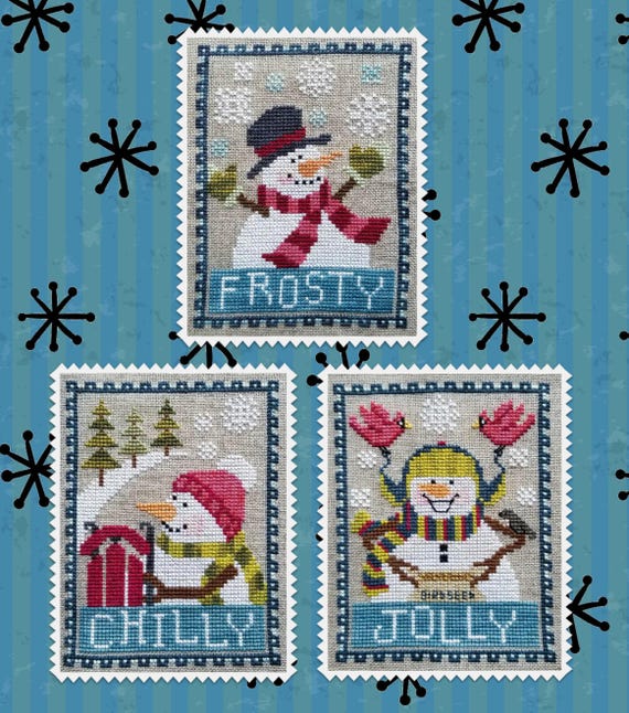 Snowman Trio Counted Cross Stitch Pattern Leaflet by Waxing Moon Designs