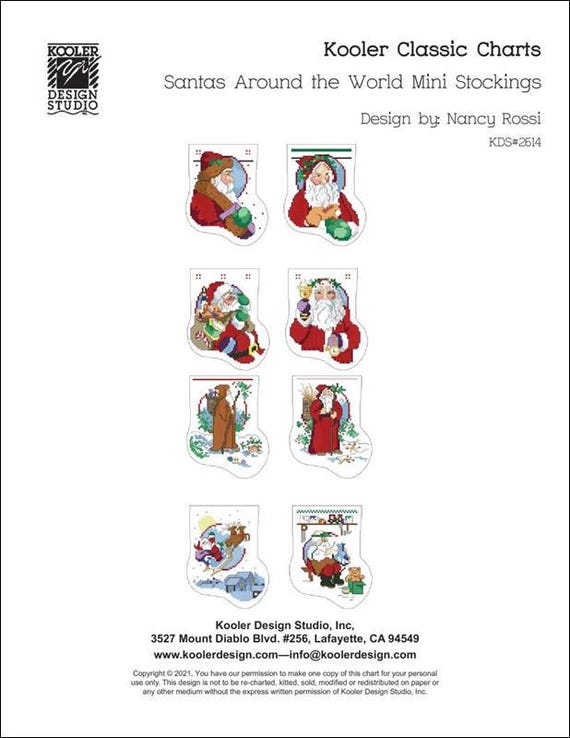 Santas Around the World Mini Stockings Counted Cross Stitch Booklet by Kooler Design Studio Inc - designed by Nancy Rossi - Printed Pattern