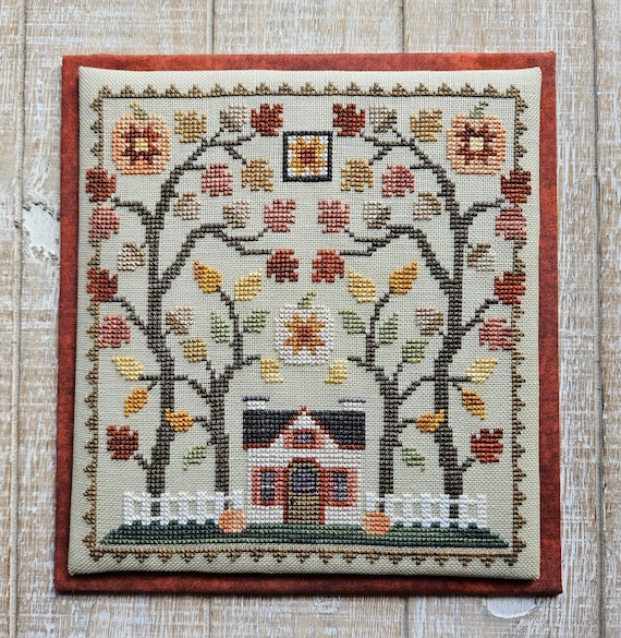 Little House in the Autumn Woods Counted Cross Stitch Pattern Leaflet by Waxing Moon Designs