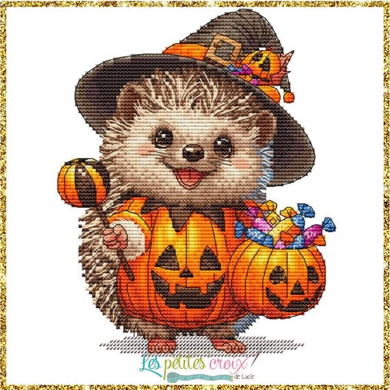 Hedgehog Halloween counted cross stitch leaflet by Les petites Croix de Lucie