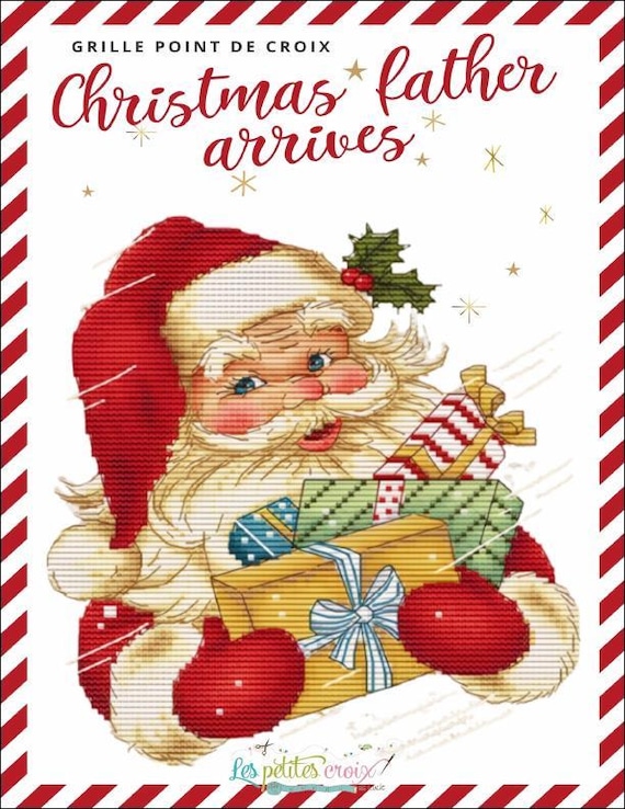 Christmas Father Arrives counted cross stitch leaflet Les petites Croix de Lucie - Printed Pattern