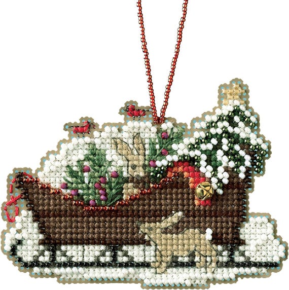 Woodland Sleigh Beaded Cross Stitch Kit Mill Hill Charmed Ornaments 2017 Sleigh Ride MH161735