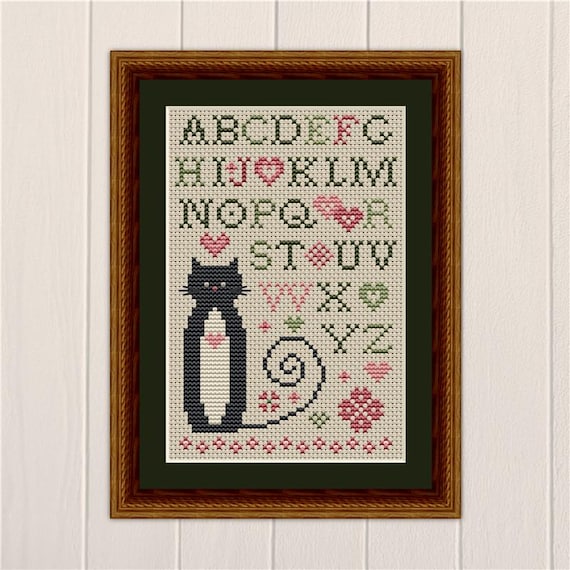 Heart Alphabet Cat ~ Cat Tales Collection Counted Cross Stitch Pattern by Happiness Is HeartMade #5523