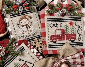 Christmas in the Country Gift Tag Ornaments - Set Two Cross Stitch Chart Annie Beez Folk Art