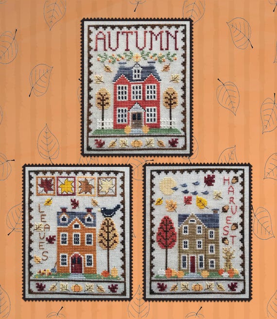 Autumn House Trio Counted Cross Stitch Pattern Leaflet by Waxing Moon Designs #187 - printed pattern