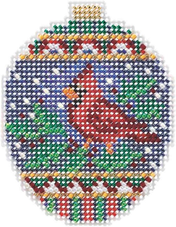Crimson Cardinal Beaded Counted Cross Stitch Ornament Kit Mill Hill 2018 Beaded Holiday MH211816