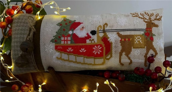 Santa's Sleigh Counted Cross Stitch Pattern Leaflet by Twin Peak Primitives