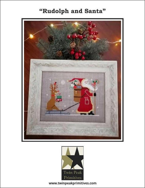 Rudolph and Santa Counted Cross Stitch Pattern Leaflet by Twin Peak Primitives