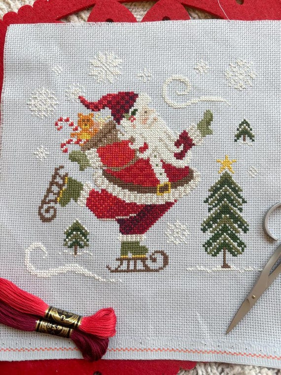 Skating Santa Counted Cross Stitch Pattern Leaflet by Love Poppet - Printed Pattern