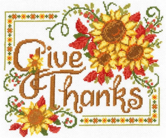 Give Thanks Sunflowers  Imaginating Counted Cross Stitch Pattern by Ursula Michael