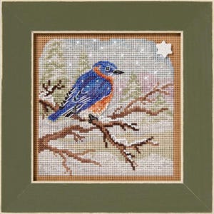 Snowy Bluebird Mill Hill 2025 Winter Series Buttons and Bead Cross Stitch Kit MH142534