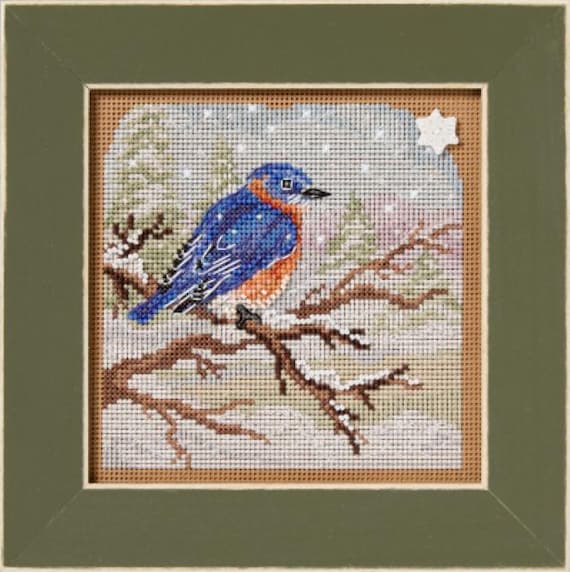 Snowy Bluebird Mill Hill 2025 Winter Series Buttons and Bead Cross Stitch Kit MH142534