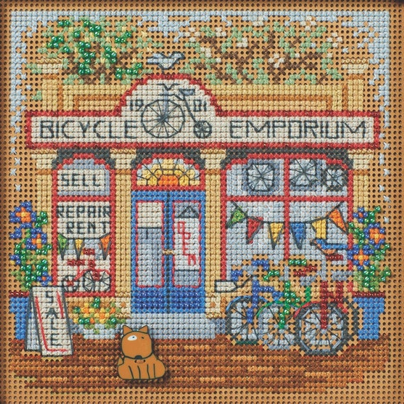 Mill Hill 2024 Spring Series Buttons & Beads Cross Stitch Kit ~ Main Street Bicycle Emporium