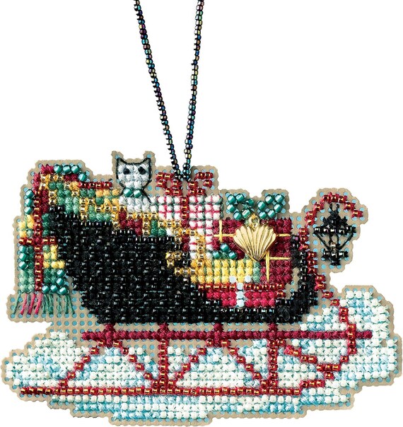 Vintage Sleigh Beaded Cross Stitch Kit Mill Hill Charmed Ornaments 2017 Sleigh Ride MH161732
