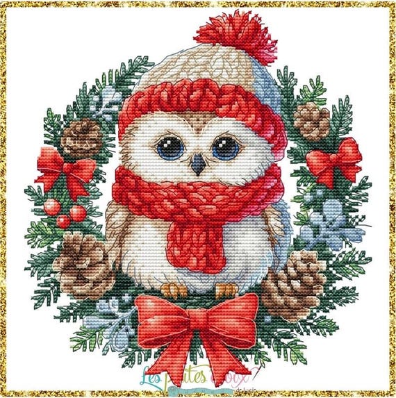 Owl Christmas Counted Cross Stitch Pattern by Les petites Croix de Lucie