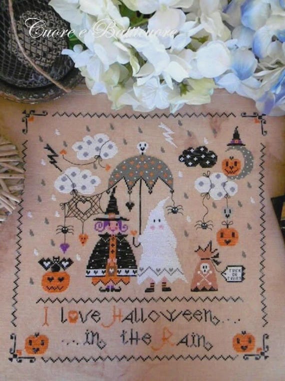 Halloween in the Rain by Cuore E Batticuore Counted Cross Stitch Pattern ~ printed pattern ~