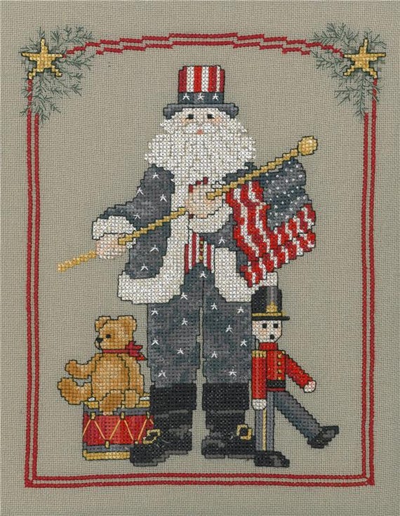Patriotic Santa by Sue Hillis Designs Counted Cross Stitch Pattern L232 - Printed Pattern